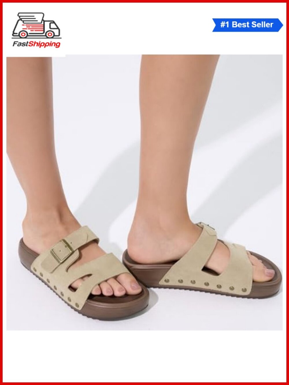 Platform Sandals Slip On Slides Double Buckle Genuine Leather Arch Support - Picture 5 of 5
